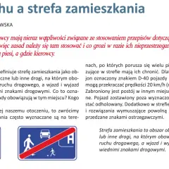 Znak D-40 oznacza strefę zamieszkania, gdzie piesi mają pierwszeństwo, a pojazdy muszą jechać wolno.