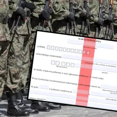 Żołnierze w mundurach stoją na baczność, a przed nimi leży **karta powołania** do służby wojskowej.