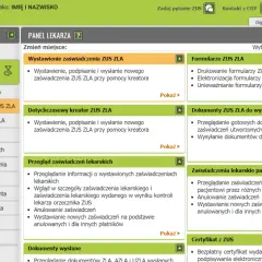 Panel lekarza ZUS: wystawianie zaświadczeń ZUS ZLA, formularze, przegląd zwolnień lekarskich, dokumenty do wysłania. Możliwość wystawienia zwolnienia lekarskiego wstecz.