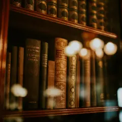 Stare księgi na półce, w tym "Miscellaneous Writings on Slavery" Williama Jaya. Co to znaczy kk? Może to skrót od "książek kolekcjonerskich"?