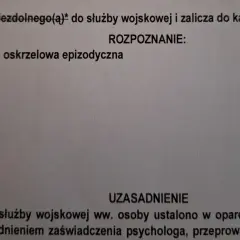 Orzeczenie o niezdolności do służby wojskowej z powodu astmy oskrzelowej epizodycznej. Kategoria e wojsko.