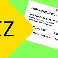 Fragment dokumentu z napisem "PKZ" i danymi kierowcy zawodowego, potwierdzający świadectwo kwalifikacji zawodowej.