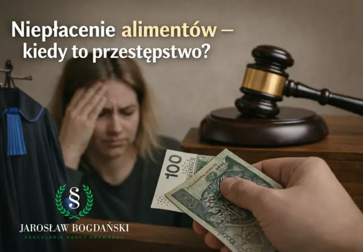 Niepłacenie alimentów może być przestępstwem. Wizerunek kobiety w rozpaczy, ławy sądowej, młotka sędziowskiego i pieniędzy.