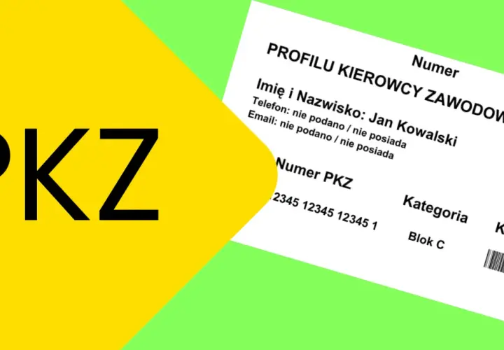 Fragment dokumentu z napisem "PKZ" i danymi kierowcy zawodowego, potwierdzający świadectwo kwalifikacji zawodowej.