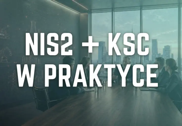 Biznesmeni dyskutują o wdrożeniu dyrektywy NIS2 i KSC w praktyce. Na ścianie schematy przemysłowe.