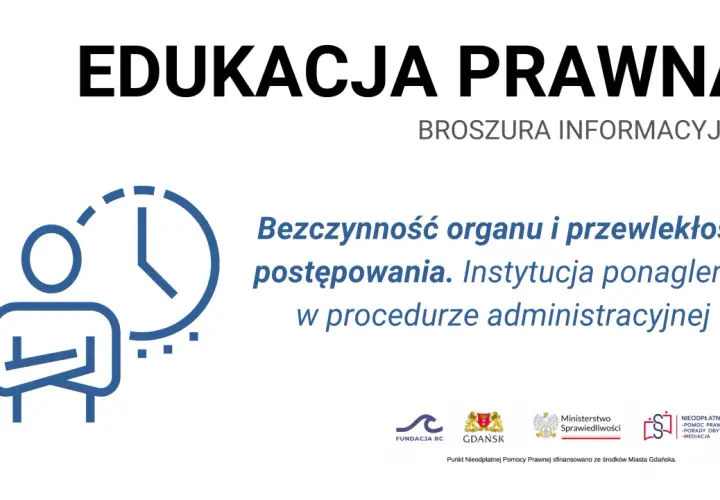 Grafika z zegarem i sylwetką człowieka symbolizuje bezczynność organu i przewlekłość postępowania. Instytucja ponaglenia w procedurze administracyjnej.