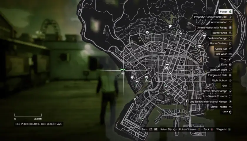 Mapa Los Santos, gdzie jest komisariat policji? Szukaj ikony z gwiazdką.