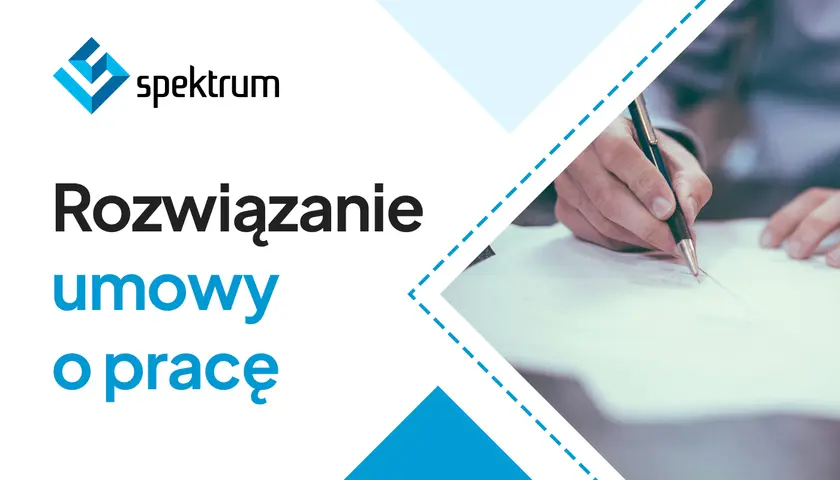 Rozwiązanie umowy o pracę przez pracodawcę. Dłoń z długopisem podpisuje dokument.