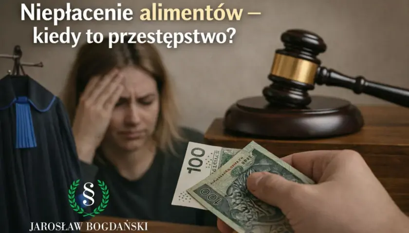 Niepłacenie alimentów może być przestępstwem. Wizerunek kobiety w rozpaczy, ławy sądowej, młotka sędziowskiego i pieniędzy.