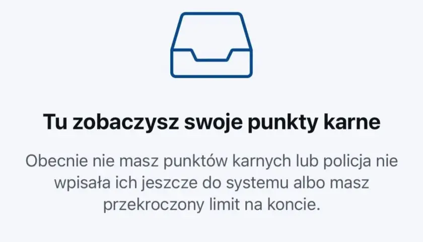 Ikona folderu i tekst informujący o punktach karnych. Brak informacji o mandacie za kolizje.