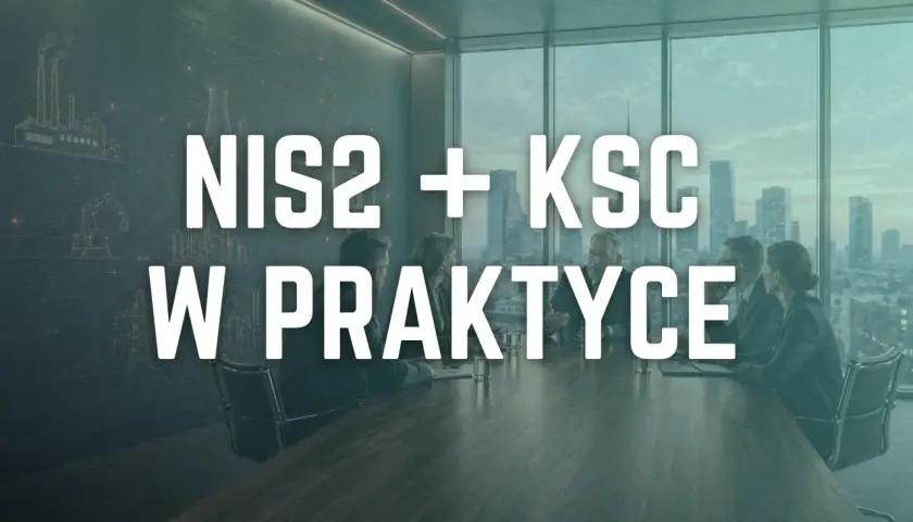 Biznesmeni dyskutują o wdrożeniu dyrektywy NIS2 i KSC w praktyce. Na ścianie schematy przemysłowe.