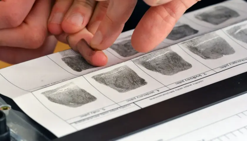 Kiedy policja pobiera odciski palców, każdy ślad jest unikalny. Dłonie pokryte tuszem przykładane są do papieru, tworząc wzory.