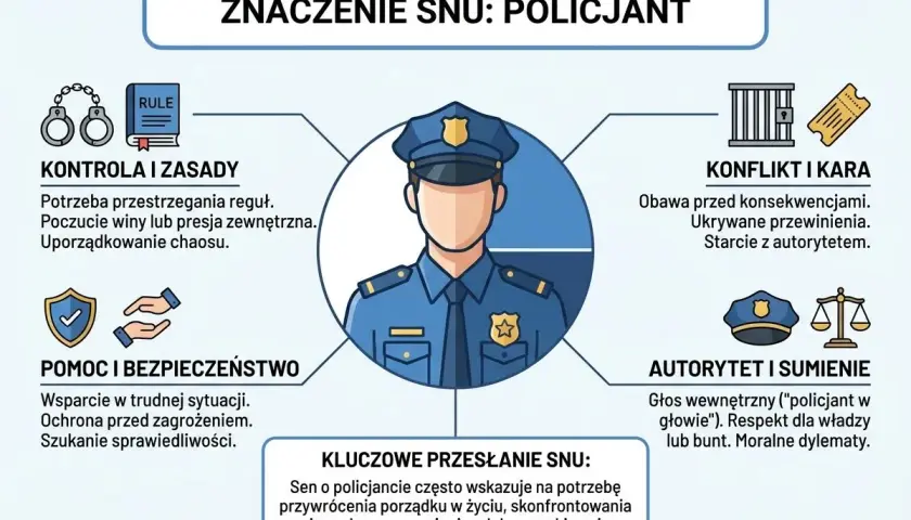 Sen o policjancie może oznaczać potrzebę kontroli, konfliktu, pomocy lub wewnętrznego sumienia. Analizuj kontekst snu, by zrozumieć, co oznacza sen o policji.