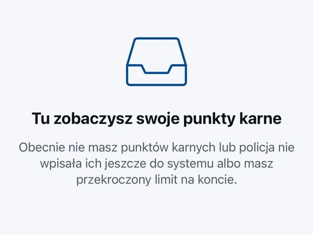 Ikona folderu i tekst informujący o punktach karnych. Brak informacji o mandacie za kolizje.