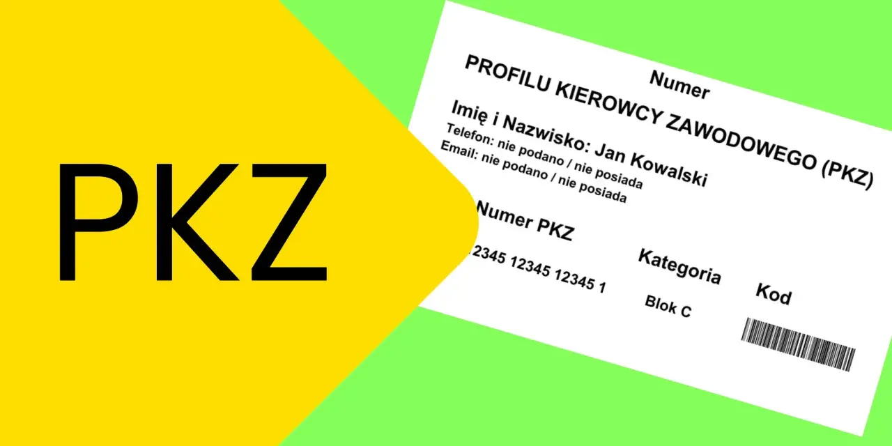 Fragment dokumentu z napisem "PKZ" i danymi kierowcy zawodowego, potwierdzający świadectwo kwalifikacji zawodowej.